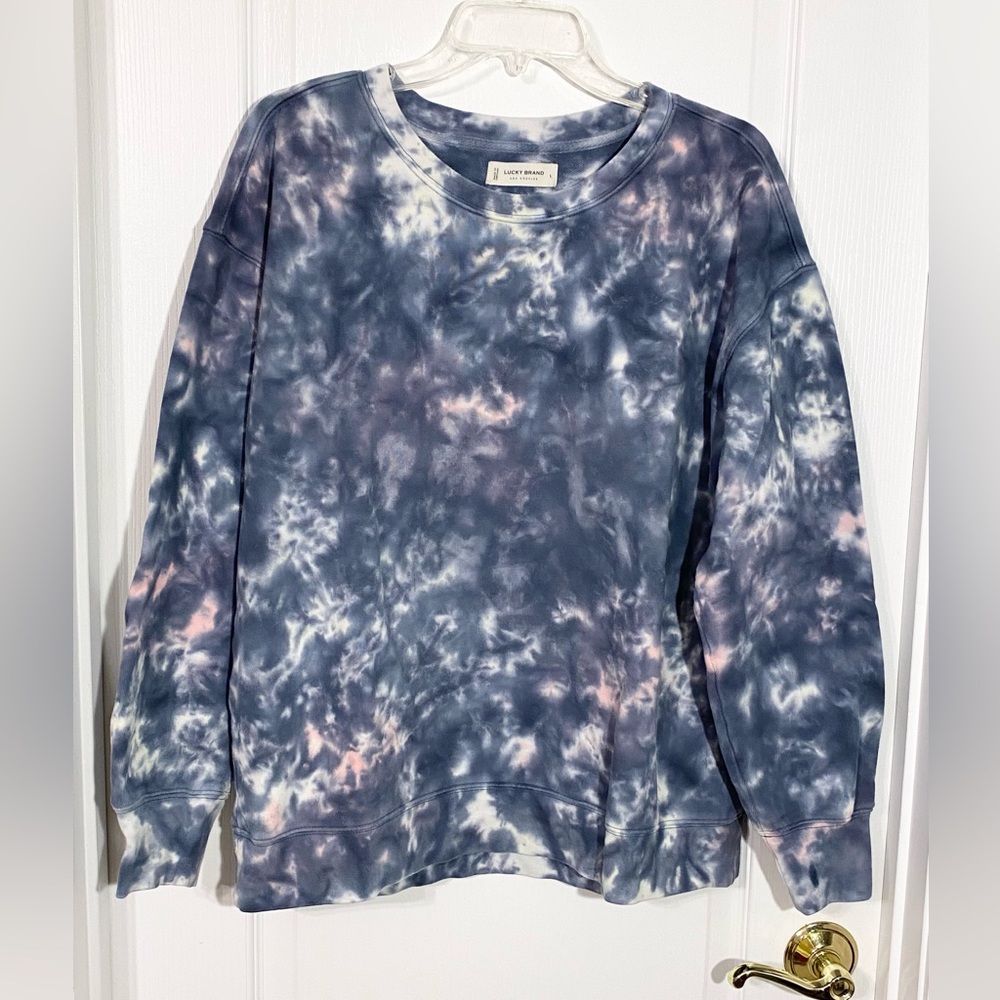 Lucky Brand Tie-Dye Crewneck Sweatshirt Blue Pink White Size Large